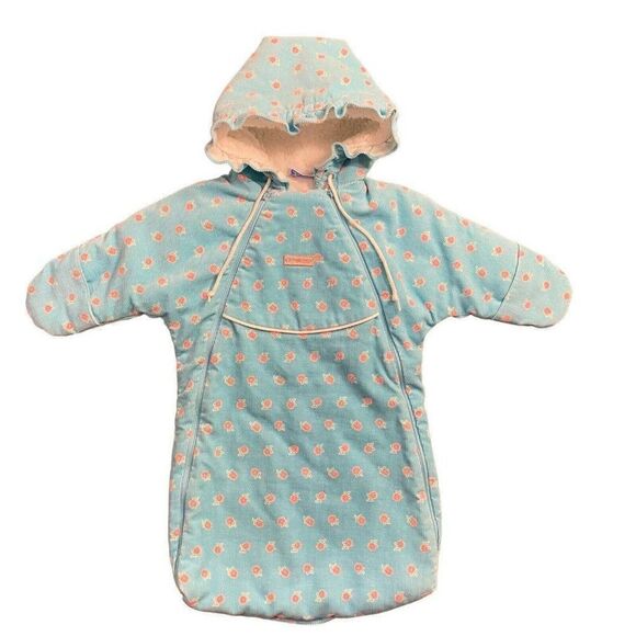 Vintage Oshkosh Corduroy Aqua Blue Floral Baby Infant Snowsuit Bunting USA HTF - Picture 1 of 8